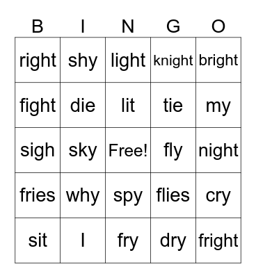 long i Bingo Card