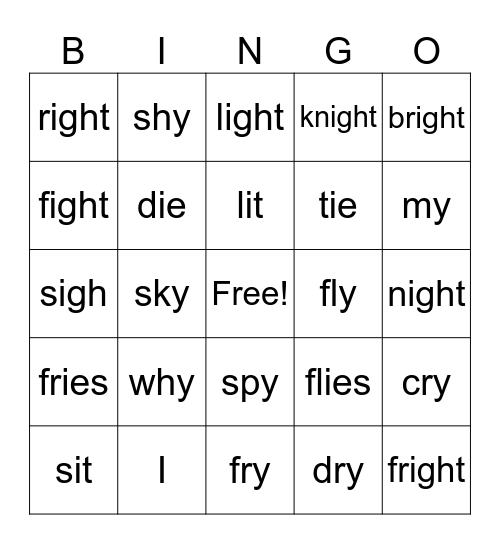 long i Bingo Card