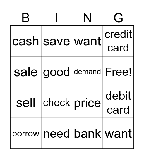 goods and services Bingo Card