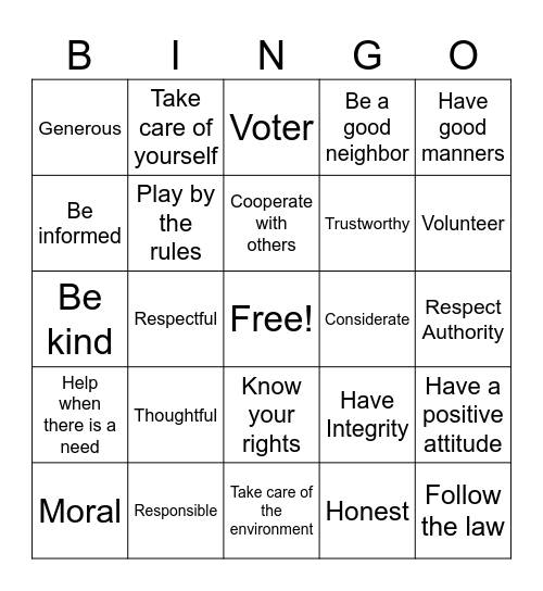 Cit. Dev. Bingo Card