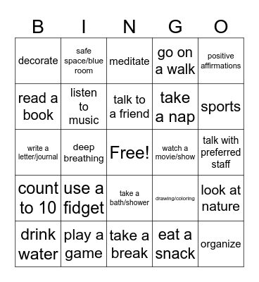 Coping Skills Bingo Card