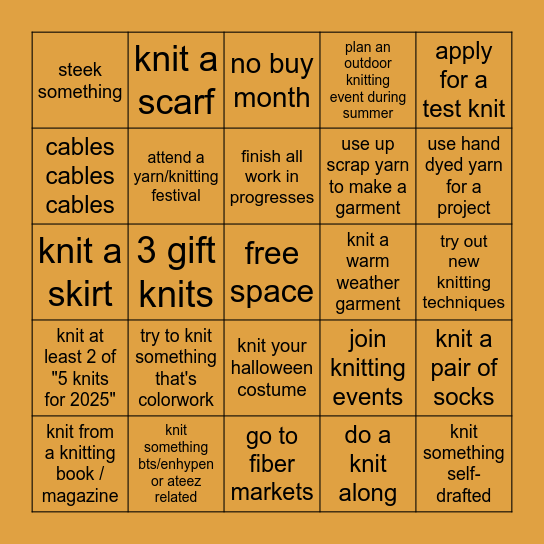 2025 knitting bingo Card