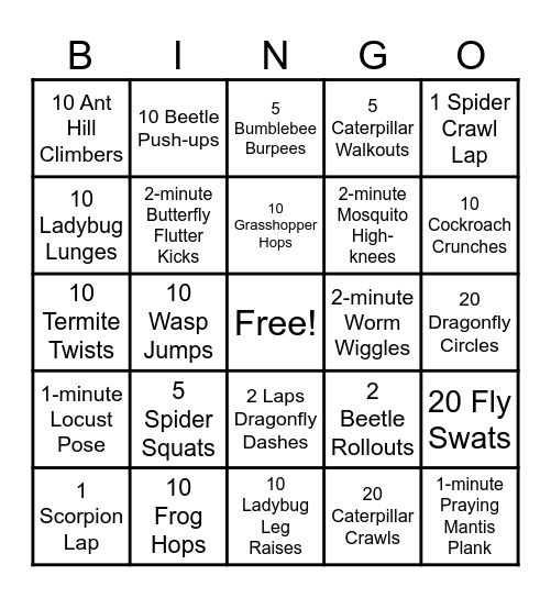 Bug Bingo Card