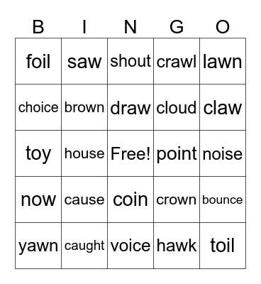 Lesson 97: Vowel Teams and Diphthongs Review Bingo Card