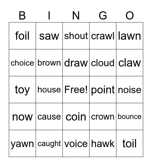 Lesson 97: Vowel Teams and Diphthongs Review Bingo Card