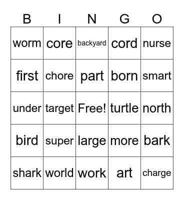 Lesson 83: R-Controlled Vowels Bingo Card