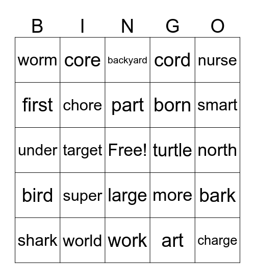 Lesson 83: R-Controlled Vowels Bingo Card