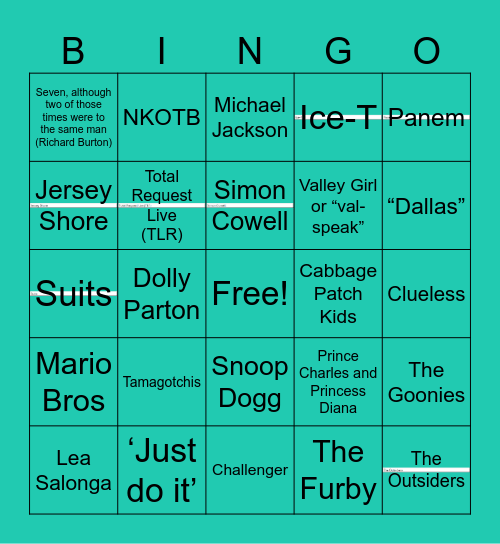 Pop Culture Trivia Bingo Card