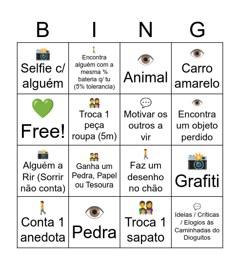 Caminhadas do Dioguitos Bingo Card
