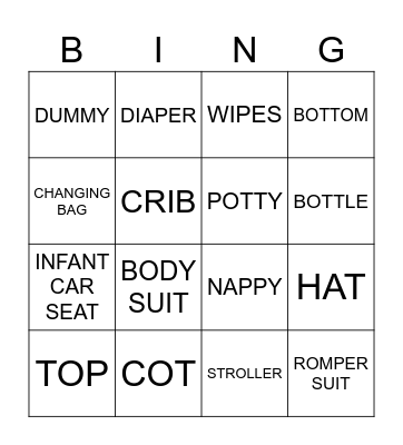 BABIES VOCABULARY Bingo Card