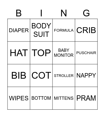 BABIES VOCABULARY Bingo Card
