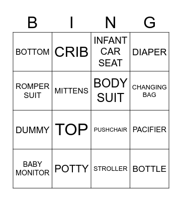 BABIES VOCABULARY Bingo Card