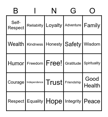 Values Bingo Card