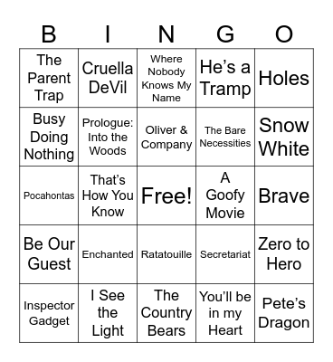 Disney Music BINGO Card