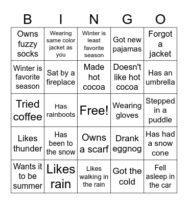 Winter  Bingo Card