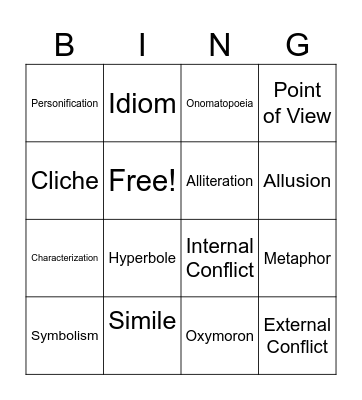 Figurative Language Bingo Card