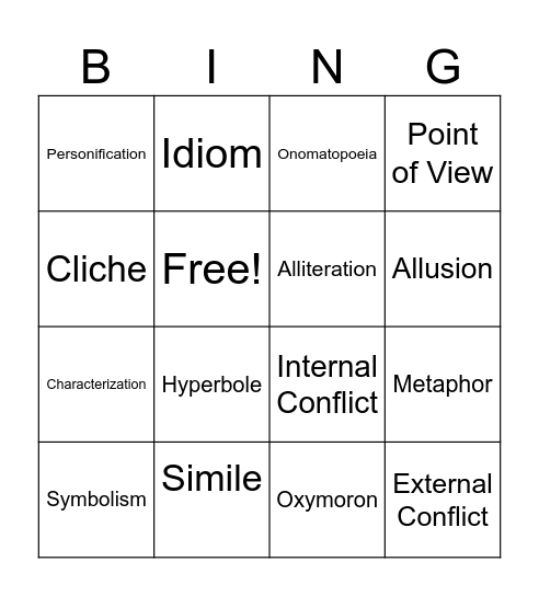Figurative Language Bingo Card