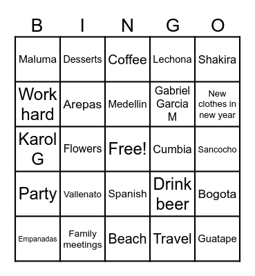 Colombian facts Bingo Card