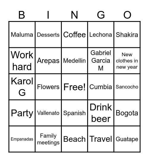 Colombian facts Bingo Card