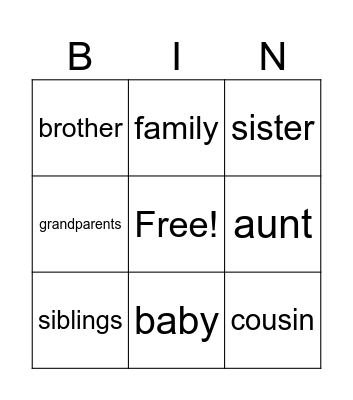 Family members Bingo Card