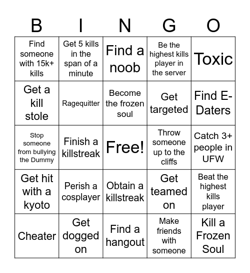 TSB Bingo Card