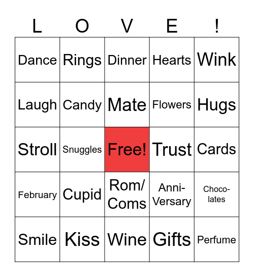 Valentines Bingo Card