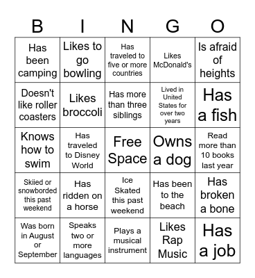 Tell Me About Yourself Bingo Card