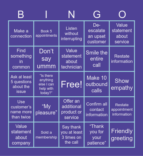 7-Star CSR Bingo Card