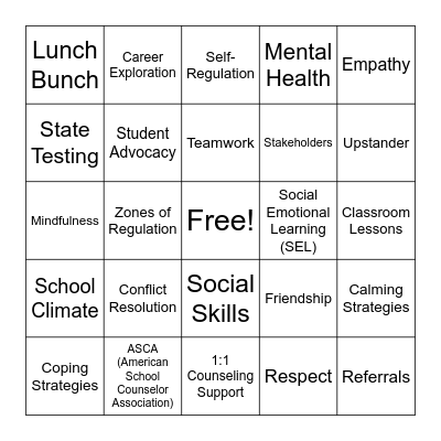 National School Counseling Week Bingo Card