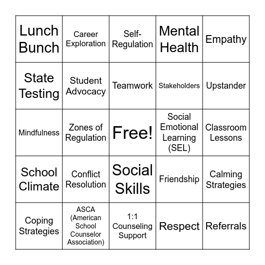 National School Counseling Week Bingo Card