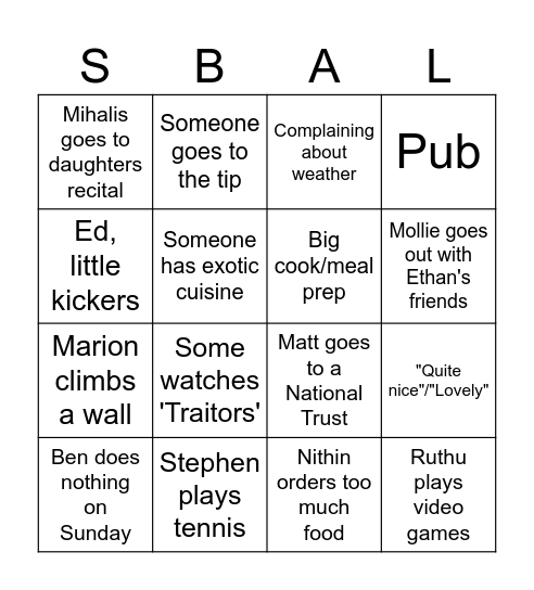 Team Meeting Bingo Card