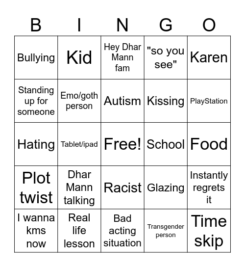 Dhar Mann bingo Card