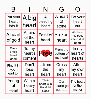 It Takes Heart Bingo Card