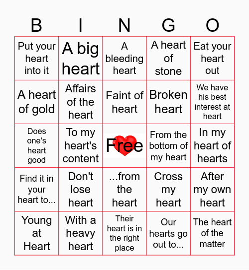It Takes Heart Bingo Card