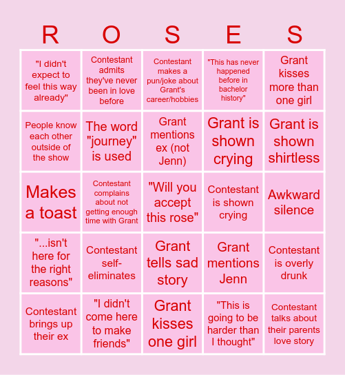 BACHELOR BINGO Card