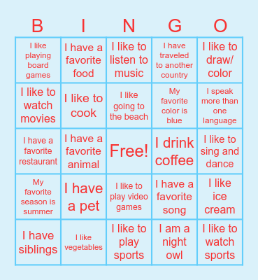 GET TO KNOW ME!!! Bingo Card