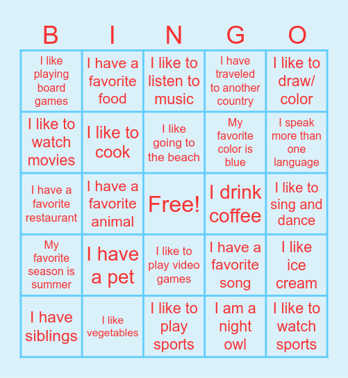 GET TO KNOW ME!!! Bingo Card