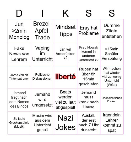 Schulbingo Card