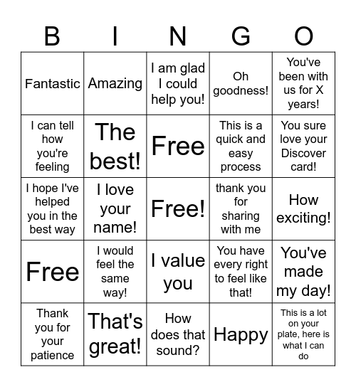 Acknowledgements Bingo Card