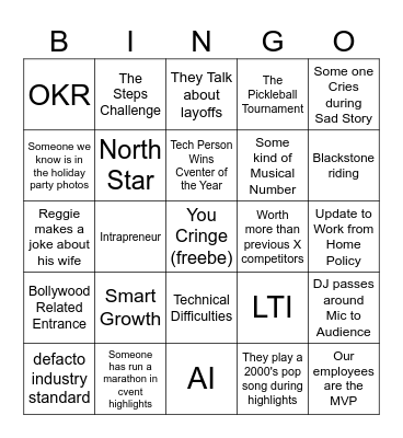 Company Wide Bingo Card