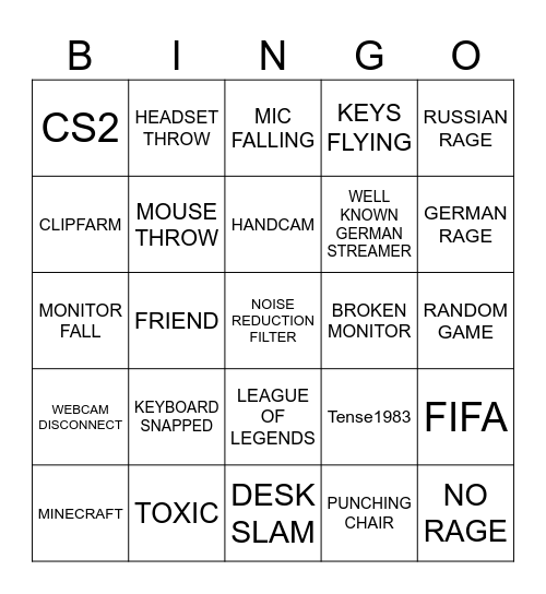 RAGE COMP Bingo Card