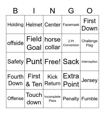 The Big Game Bingo Card