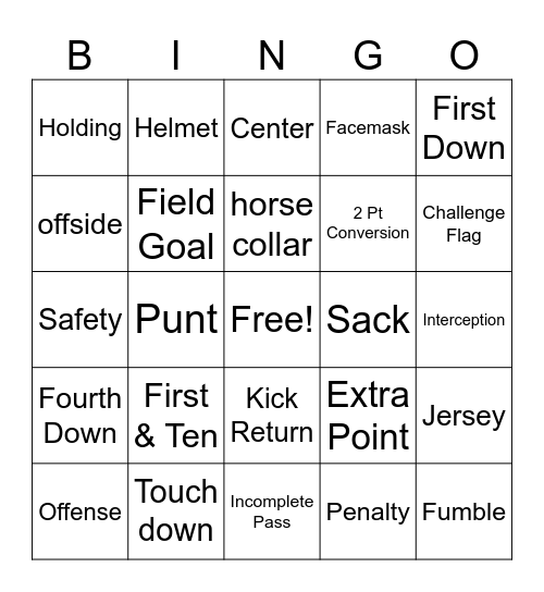 The Big Game Bingo Card