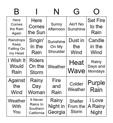 Weather Songs Bingo Card