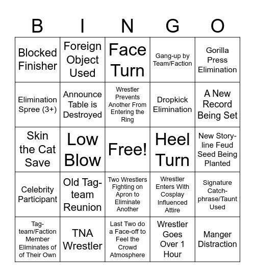Royal Rumble 2025 Bingo Card