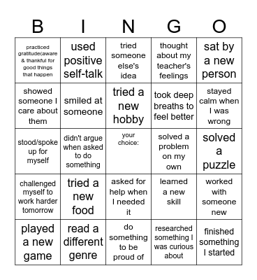 Openness to New Opportunity Bingo Card