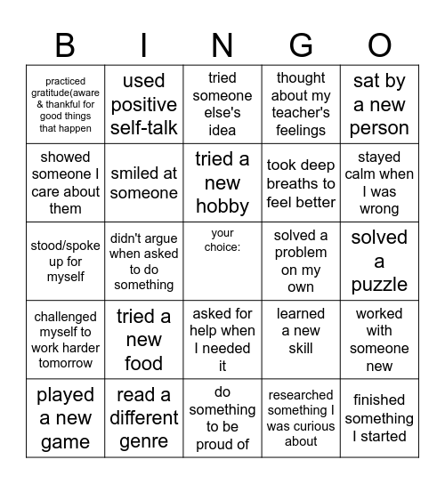 Openness to New Opportunity Bingo Card