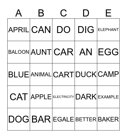 Bingo Card