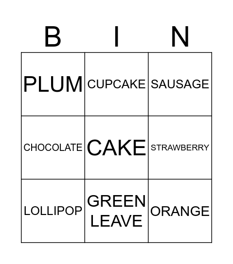 CATERPILLAR FOOD Bingo Card