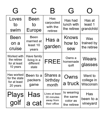 HAPPY RETIREMENT! Bingo Card
